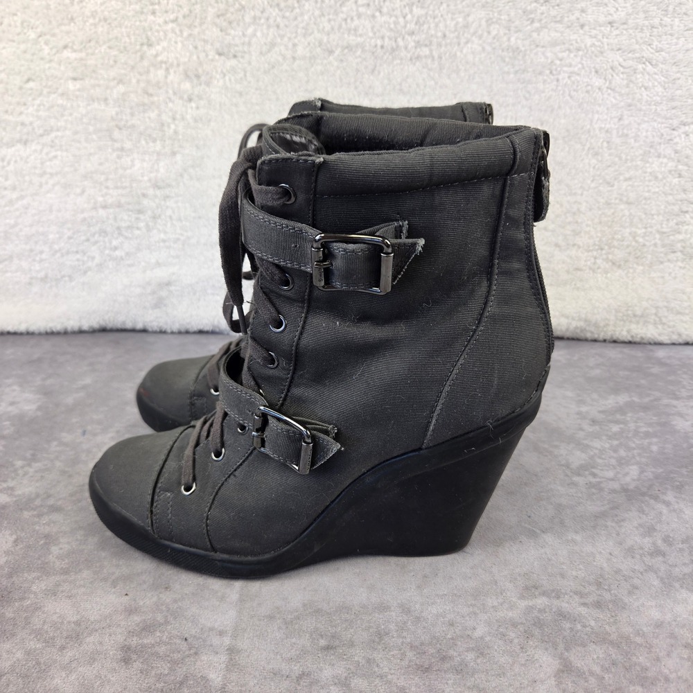 Simply Vera Vera Wang Womens 9.5 Grey Textile Wedge Ankle Boots Buckle Lace Up